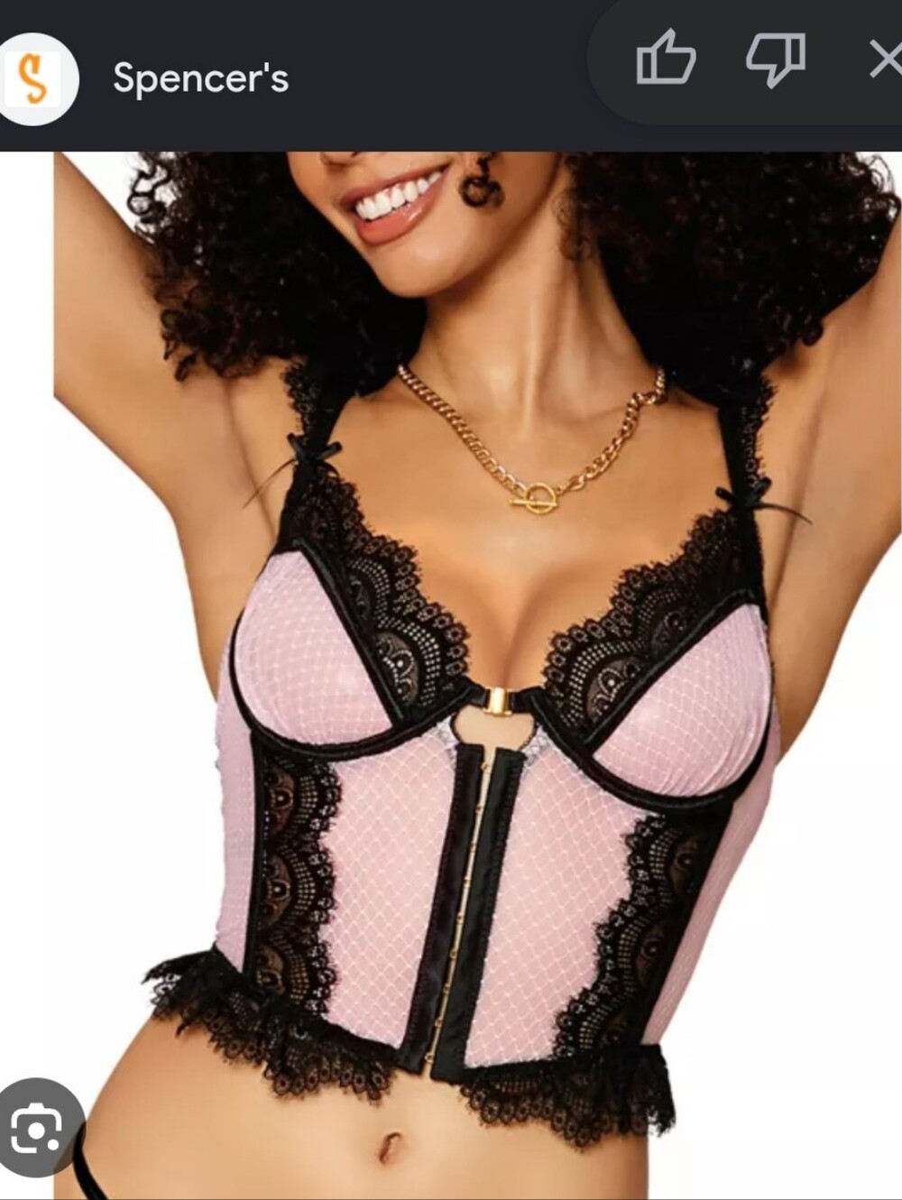 Pink and Black Lace Frill Cropped Corset Top - Women's Chemise Sz Small/XS*